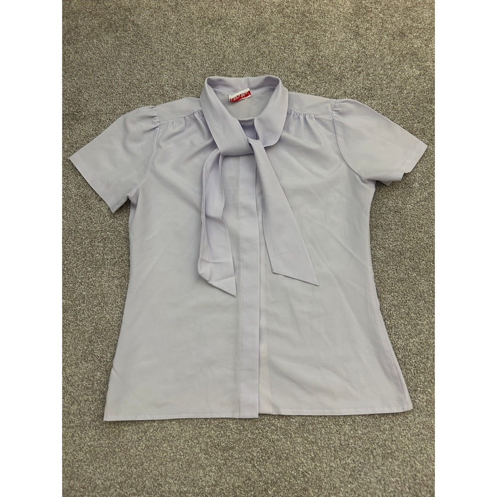 Laura Mae Blouse Womens Medium Lavender Excellent Bow Tie Neck Puff Sleeve Retro